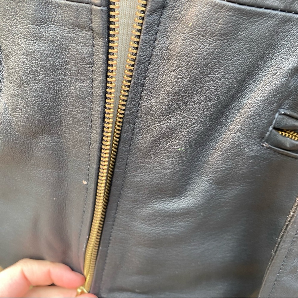 Leopard Trim Black Leather Jacket - image 3